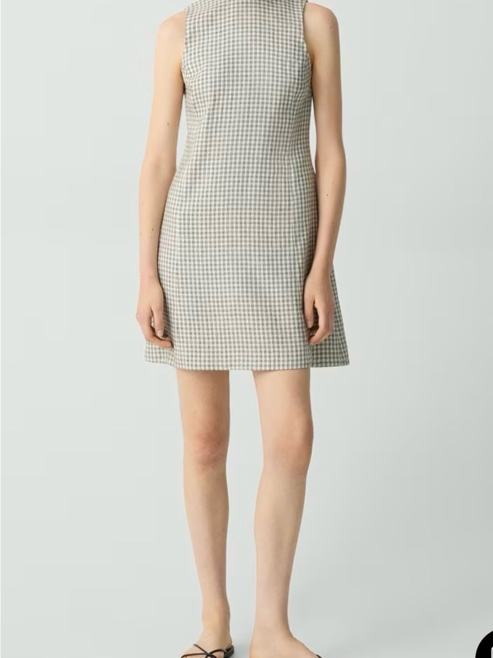 Theory Cream and Gray Gingham Sleeveless Mini Dress